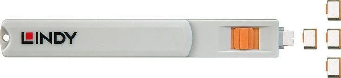 USB Priedas - LINDY USB C Prievado Blokatorių Rinkinys, 4 vnt + raktas, ABS, Oranžinis