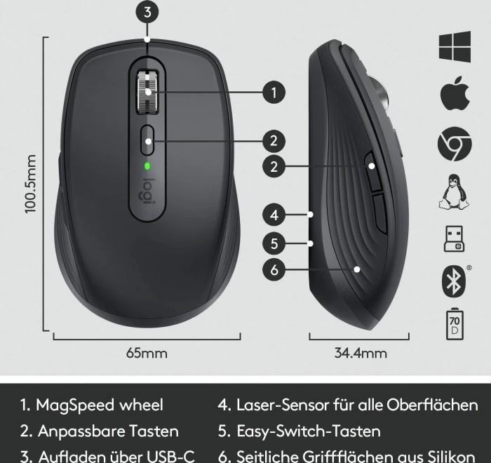 Belaidė pelė Logitech MX Anywhere 3, Juodos spalvos