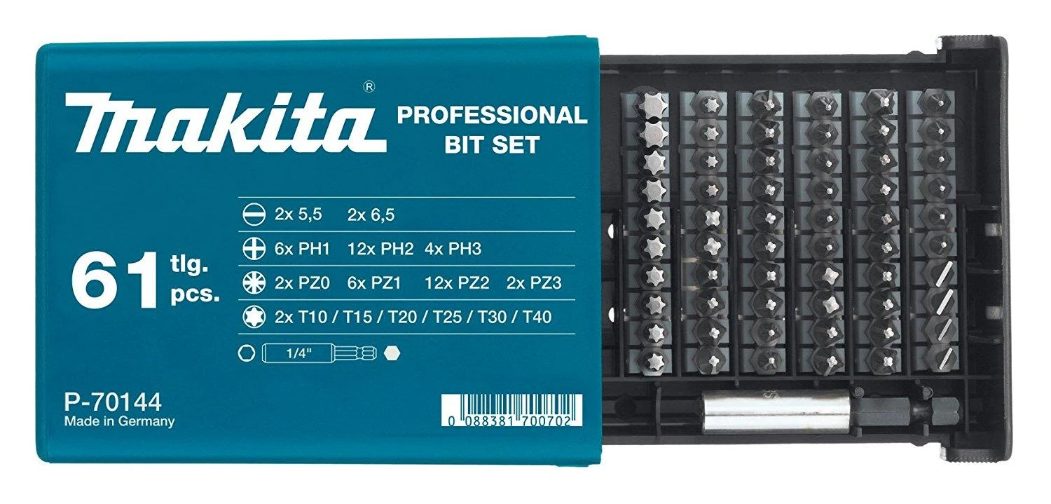 Makita Sukimo antgalių komplektas 61 vnt. (5.5; 6.5;PH1;PH2;PH3;PZ0;PZ1;PZ2,PZ3,T10;T15;T20;T25;T30;T40) P-70144