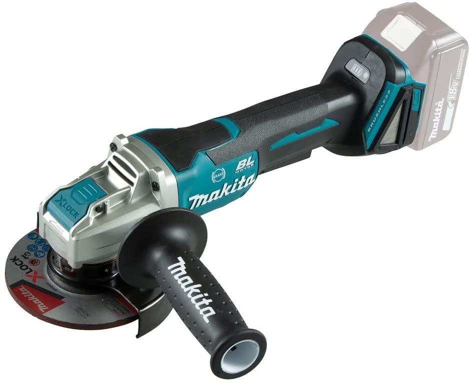 Makita DGA520ZX1 Akumuliatorinis kampinis šlifuoklis 18V, ø125mm, X-LOCK, 8500min-1, BL-motor "paddle" jungiklis, el.stabdis, be akumuliatorių ir kroviklio!