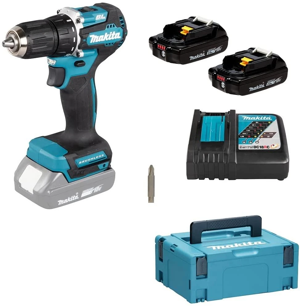 Makita DDF487RAJ Akumuliatorinis gręžtuvas 18V, 2x 2,0 Ah Li-ion, 40/23NM, BL-motor, MAKPACK