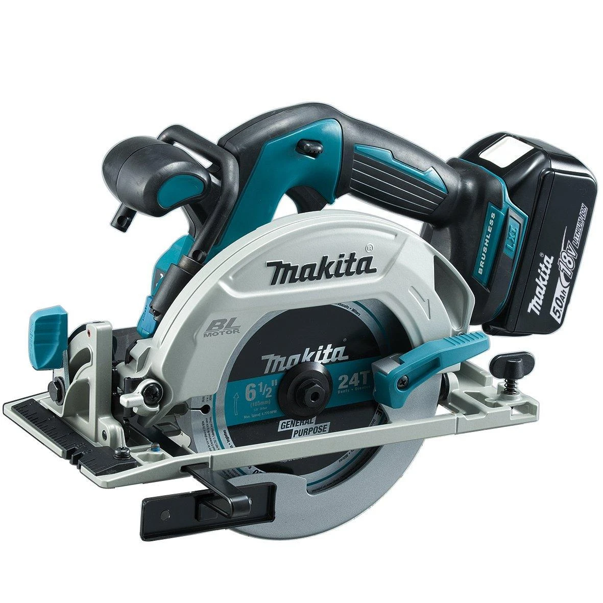 Makita DHS680RTJ Akumuliatorinis diskinis pjūklas, 18 V, 2x 5,0 Ah Li-ion, 57 mm, ø165x20mm 24T, 3,3kg, MAKPACK