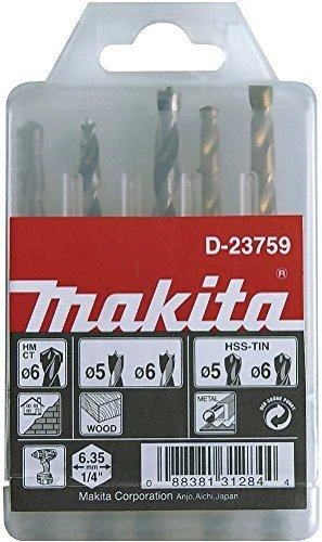 Grąžtas Makita 1/4" Grąžtų komplektas. (Medžiui 5,6 ; Metalui 5,6,8) D-23759