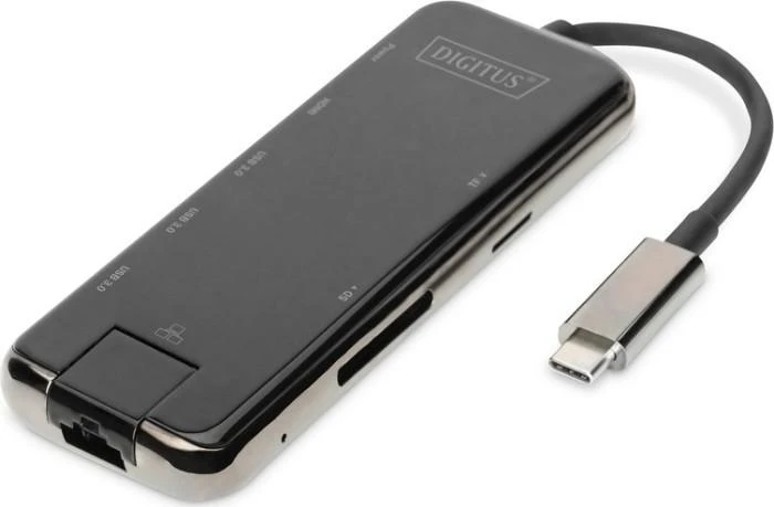 Assmann Electronic DIGITUS DA-70888 12-port USB-C Dock pilka HDMI VGA 2xUSB-C 4xUSB-A RJ45 1x3.5mm SD/MicroSD