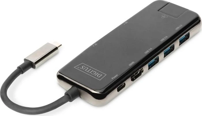 Assmann Electronic DIGITUS DA-70888 12-port USB-C Dock pilka HDMI VGA 2xUSB-C 4xUSB-A RJ45 1x3.5mm SD/MicroSD