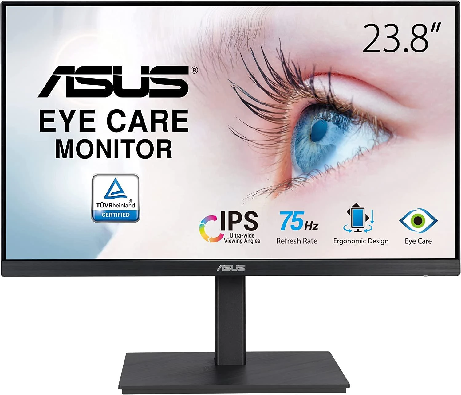 ASUS 23.8? 1080P MONITORIUS (VA24EQSB) – FULL HD, IPS, 75HZ, VIDUOTI GARSIAKARIAUSIAI, AKIŲ PRIEŽIŪRA, ŽEMAS Mėlyno ŠVIESA, BE BIRGOJIMO, MONTAVIMAS VESA, AUKŠČIO REGULIAVIMAS, BE RĖMŲ, EKRANAS, USB TRANSPORTAS, HDMI, VGA