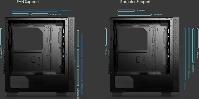 MSI MPG SEKIRA 100P Vidutinis bokštas 2xUSB 3.0 1xType C 4x120mm Juodas Ventiliatoriaus grūdinto stiklo langas