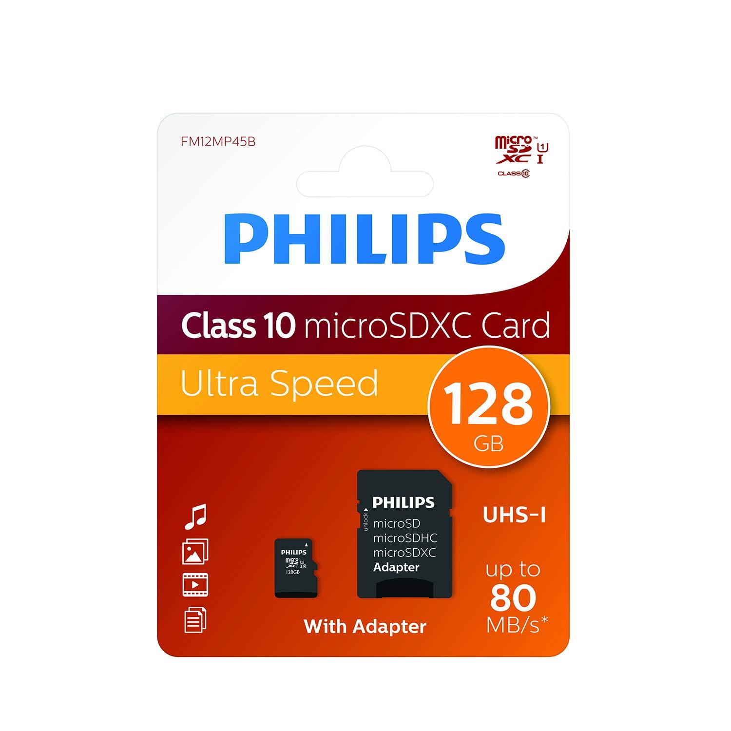 Atminties kortelė „Philips Micro SDXC“ kortelė 128 GB, 10 klasės UHS-I U1, įskaitant. Adapteris