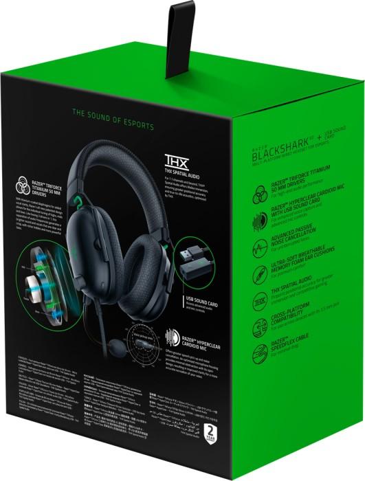 Esports THX Spatial Audio Žaidimų Ausinės Razer BlackShark V2 + USB garso plokštė, Juodos