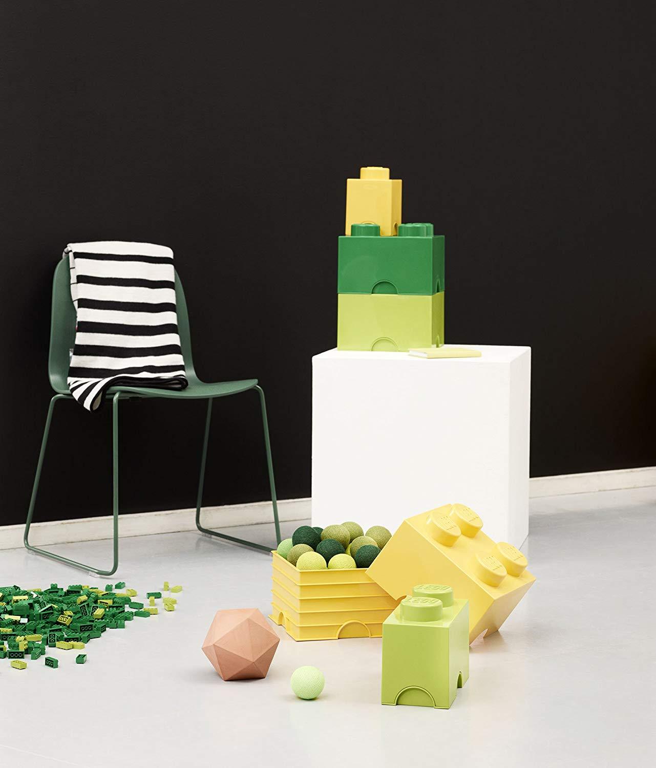 Kambarys Kopenhagos LEGO laikymo dėžutė – maža kaladėlė su 4 rankenėlėmis (Bright Geltona Žalias)