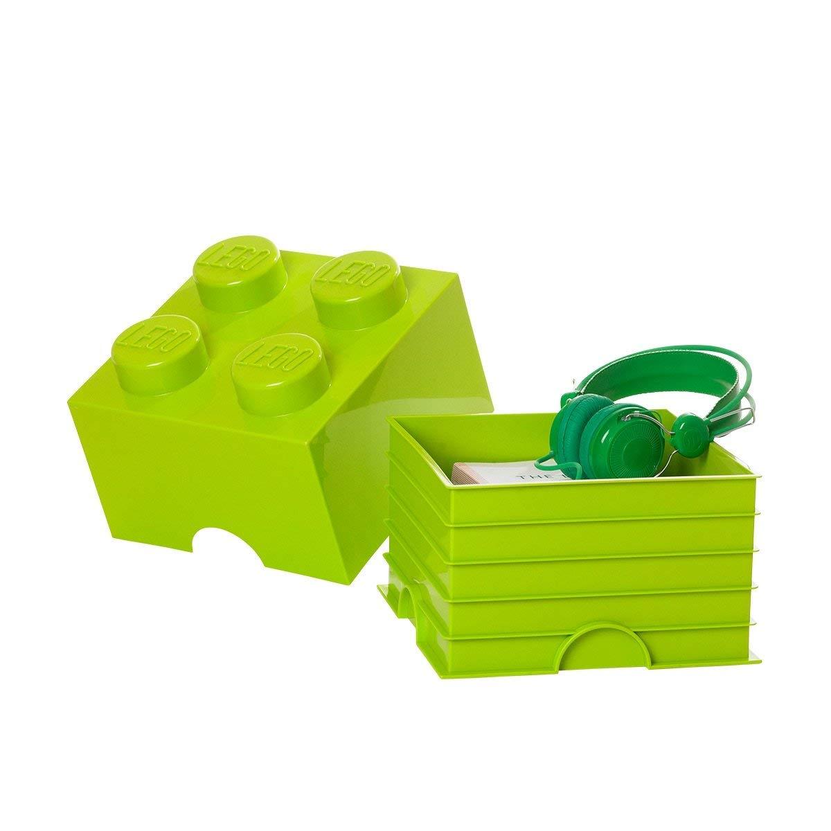 Kambarys Kopenhagos LEGO laikymo dėžutė – maža kaladėlė su 4 rankenėlėmis (Bright Geltona Žalias)