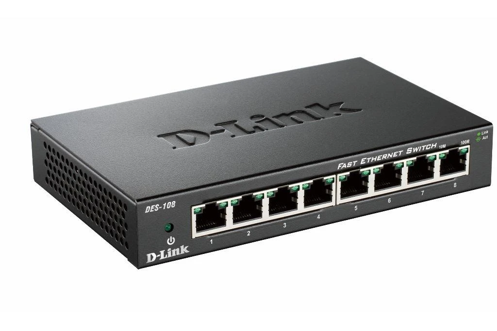 Šakotuvas D-Link DES-108 tinklo komutatorius Ne-valdomas Fast Ethernet (10/100) Juoda