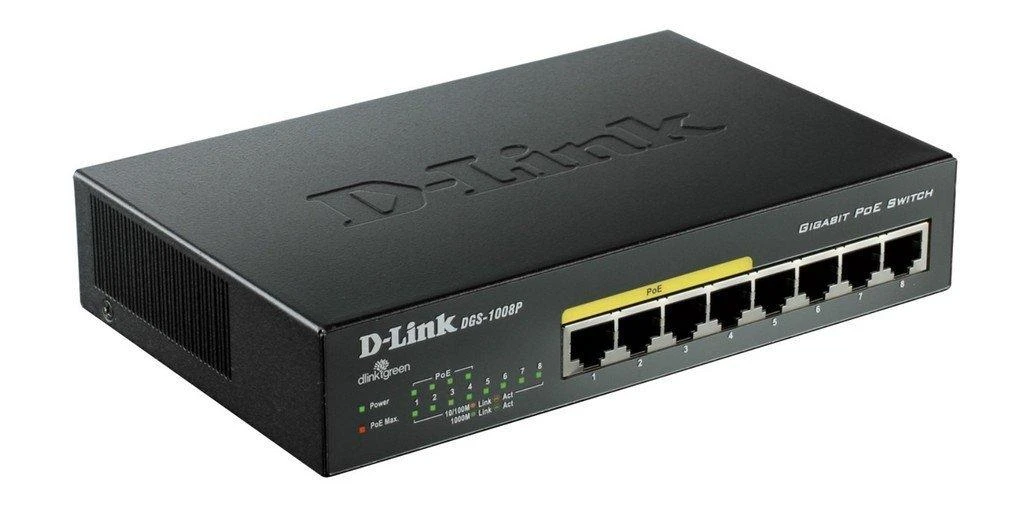 Šakotuvas Komutatorius D-Link 8x10 / 100 / 1000Mbps RJ45, 4xPoE, 52W, / DGS-1008P
