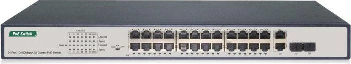 Šakotuvas Digitus Skaitmenas | Greitas Ethernet PoE jungiklis 24 prievadų PoE + 2 Combo, 370 W PoE | DN-95343 | Nevaldomas | Darbalaukis | Maitinimo tipas Vidinis