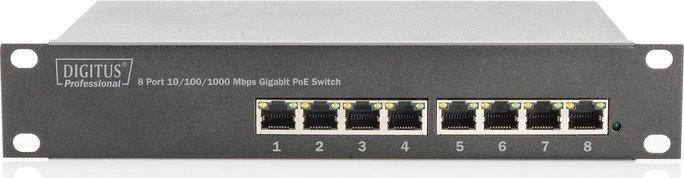 Šakotuvas Digitus Skaitmenas | 8 prievadų Gigabit Ethernet PoE jungiklis | DN-95317 | Nevaldomas | Montuojamas ant stovo | Maitinimo tipas Vidinis