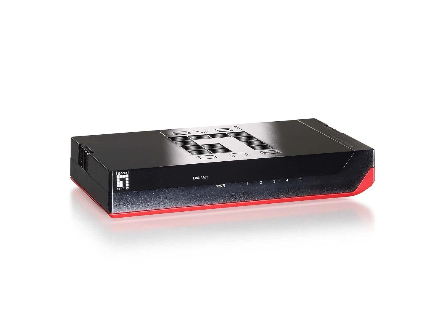 Šakotuvas Level One LevelOne GSW-0507 tinklo komutatorius Ne-valdomas Gigabit Ethernet (10/100/1000) Juoda, Raudona