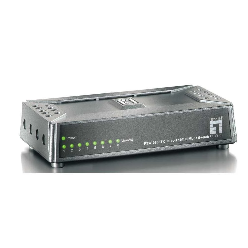 Šakotuvas Level One LevelOne FSW-0808TX Ne-valdomas Fast Ethernet (10/100) Pilka