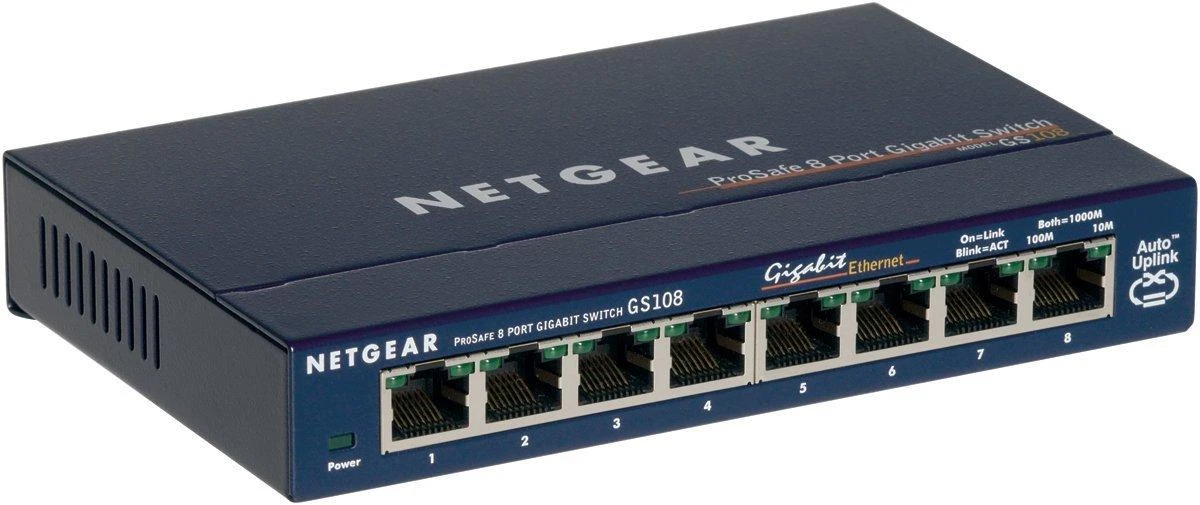 Šakotuvas Netatmo Netgear Switch GS108GE Nevaldomas, Stalinis kompiuteris, 1 Gbps (RJ-45) jungtys kiekis 8, Maitinimo tipas Išorinis
