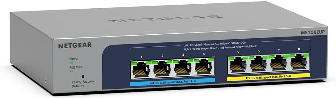 Šakotuvas NETGEAR MS108EUP Managed L2/L3 2.5G Ethernet (100/1000/2500) Power over Ethernet (PoE) Pilkas