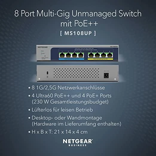 Šakotuvas Netgear 8-P POE MULTI-GIG UNMGD SWITCH - POE++ ULTRA60