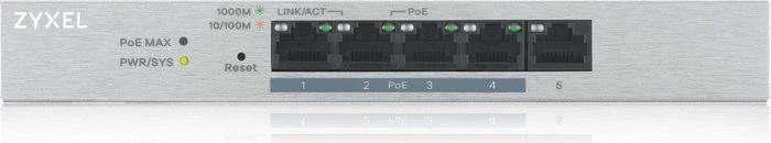 Šakotuvas ZYXEL GS1200-5HP, 5 PORT GIGABIT POE+ WEBMANAGED DESKTOP SWITCH, 4X POE, 60 WATT (5Y WARRANTY)