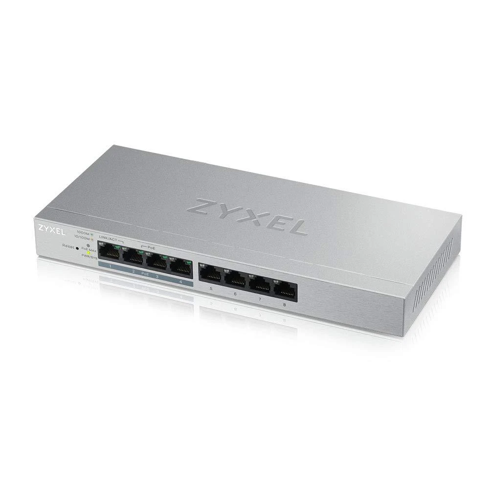 Šakotuvas „Zyxel 8 Port Gigabit PoE+“ žiniatinkliu valdomas jungiklis, 4x PoE, 60 vatų