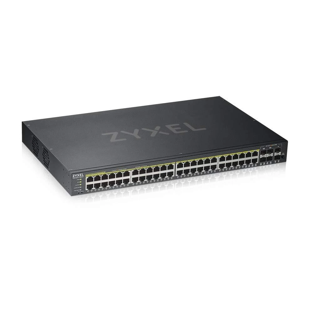 Šakotuvas ZYXEL GS1920-48HPV2, 50 prievadų išmanusis valdomas POE komutatorius, 48 gigabitų vario POE ir 4 gigabitų dviejų asmenų, hibridinis režimas, autonominis arba „Nebulaflex“ debesis, 375 vatų POE (5 metų garantija)