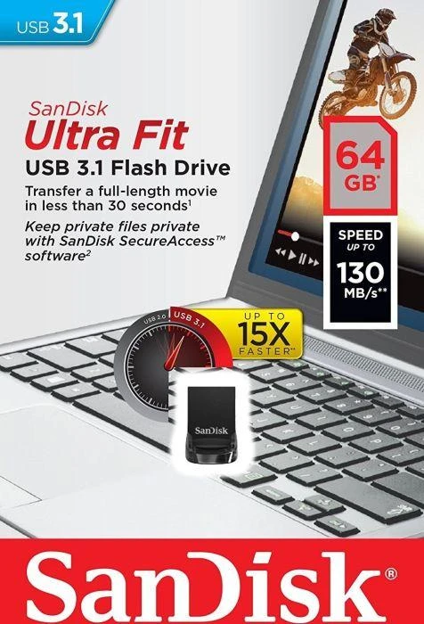USB laikmena Sandisk Ultra USB 3.1 64GB (130 MB/s)