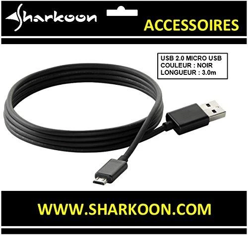 Sharkoon USB 2.0 Kabelis, USB-A Stecker > Micro-USB Stecker (juodas, 3,0 Meter)
