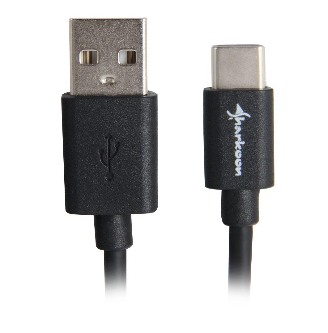 Sharkoon USB 2.0 Kabelis, USB-A Stecker > USB-C Stecker (juodas, 0,5 Meter)