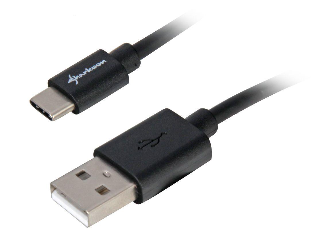 Sharkoon USB 2.0 Kabelis, USB-A Stecker > USB-C Stecker (juodas, 0,5 Meter)