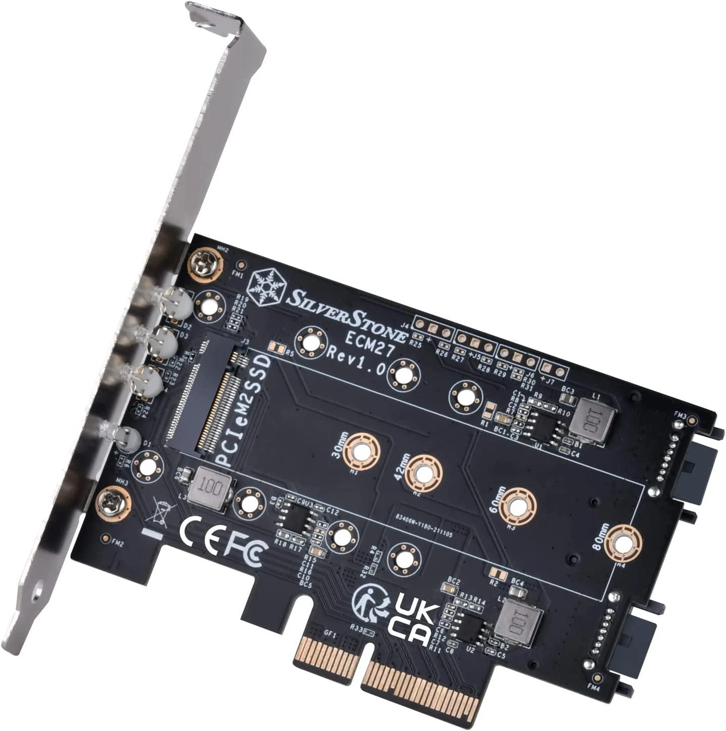 SilverStone Silverstone SST-ECM27 M.2 / SATA adapteris, PCIe 4.0, 1x M-Key, 2x SATA 6G – žemo profilio