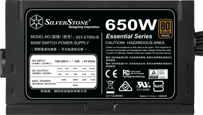 „SilverStone SST-ET650-B v1.4 650W“, kompiuterio maitinimo šaltinis - juodas, 4x PCIe, 650 vatų