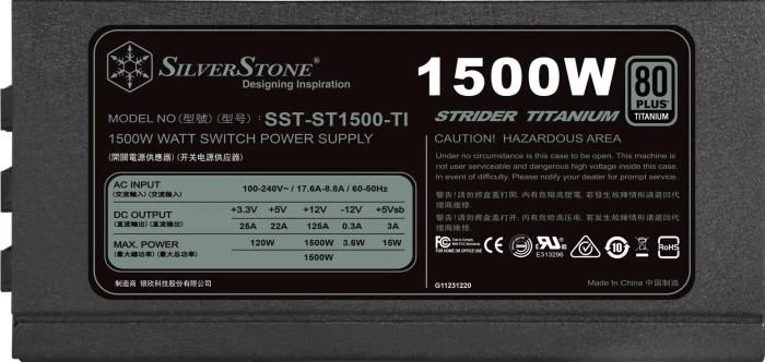 „SilverStone SST-ST1500-TI v2.0 Strider“ maitinimo šaltinis 80 PLUS Titanium, modulinis - 1500 vatų