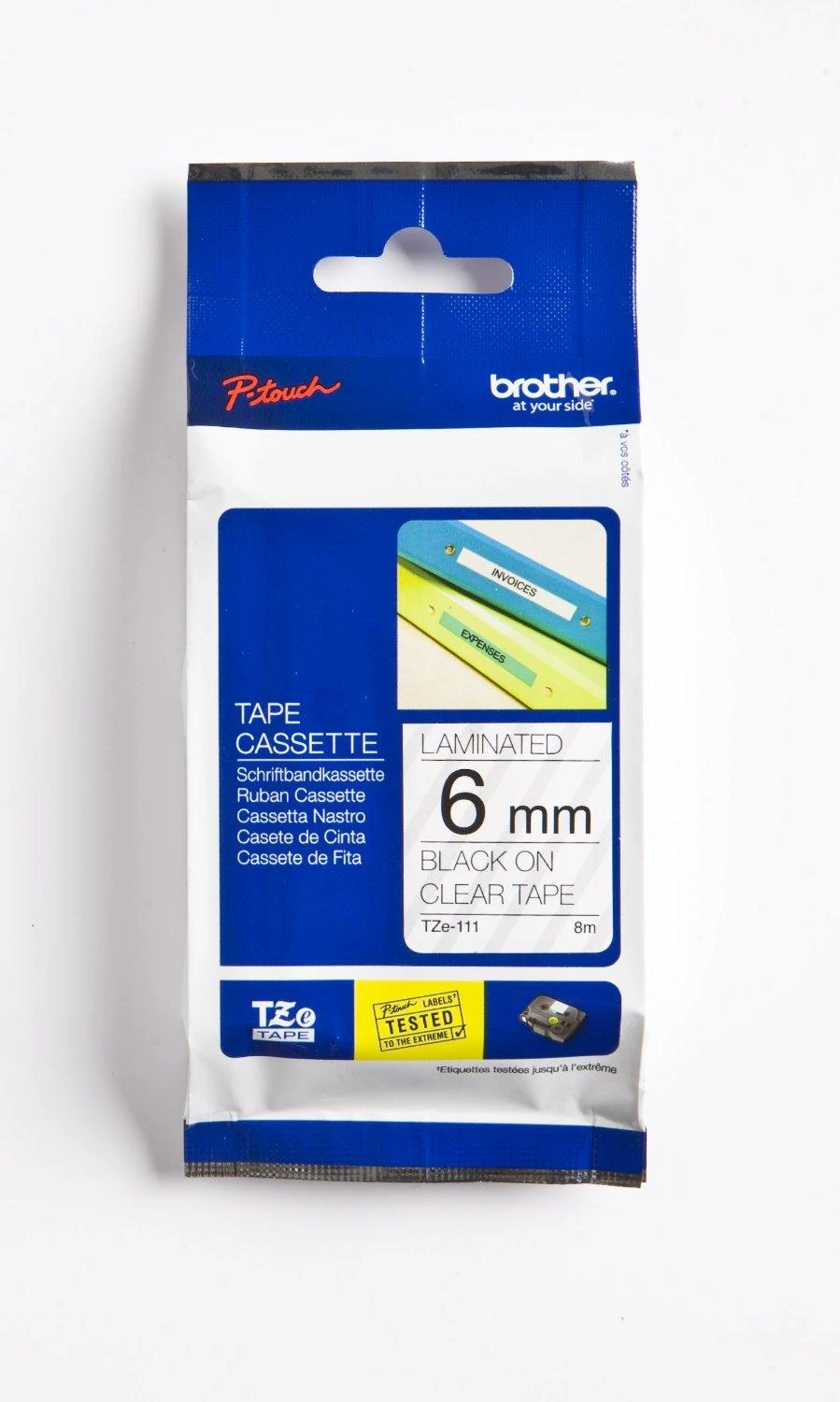 Brother Brolis | TZe-111 laminuota juosta | Juodas ant Clear | TZ | 8 m | 6 cm