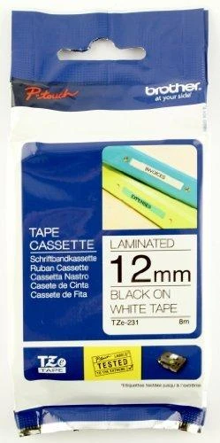 Brother | TZ-231 Laminated Tape | Juodas on Baltas | TZe | 8 m | 1.2 cm