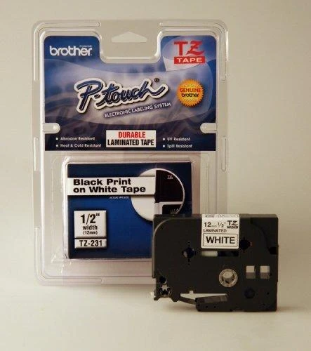 Brother | TZ-231 Laminated Tape | Juodas on Baltas | TZe | 8 m | 1.2 cm