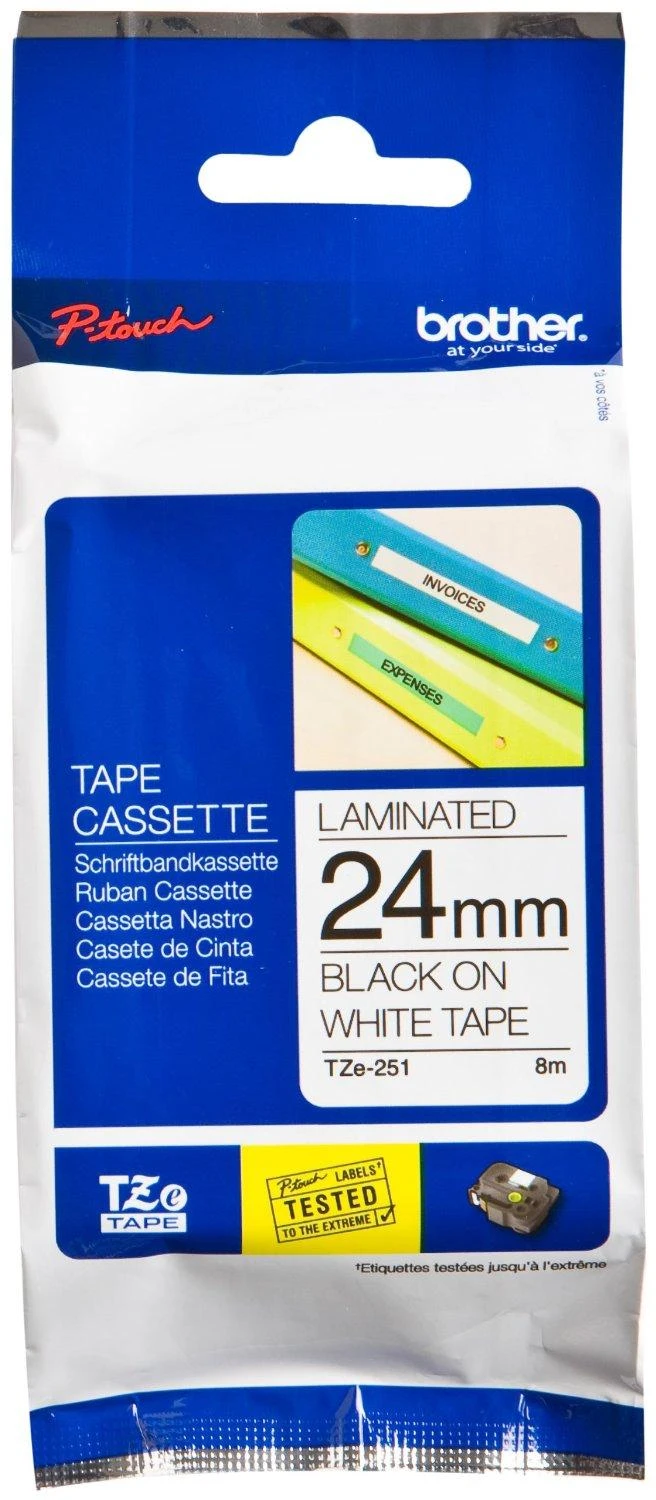 Brother | TZ-251 Laminated Tape | Juodas on Baltas | TZe | 8 m | 2.4 cm