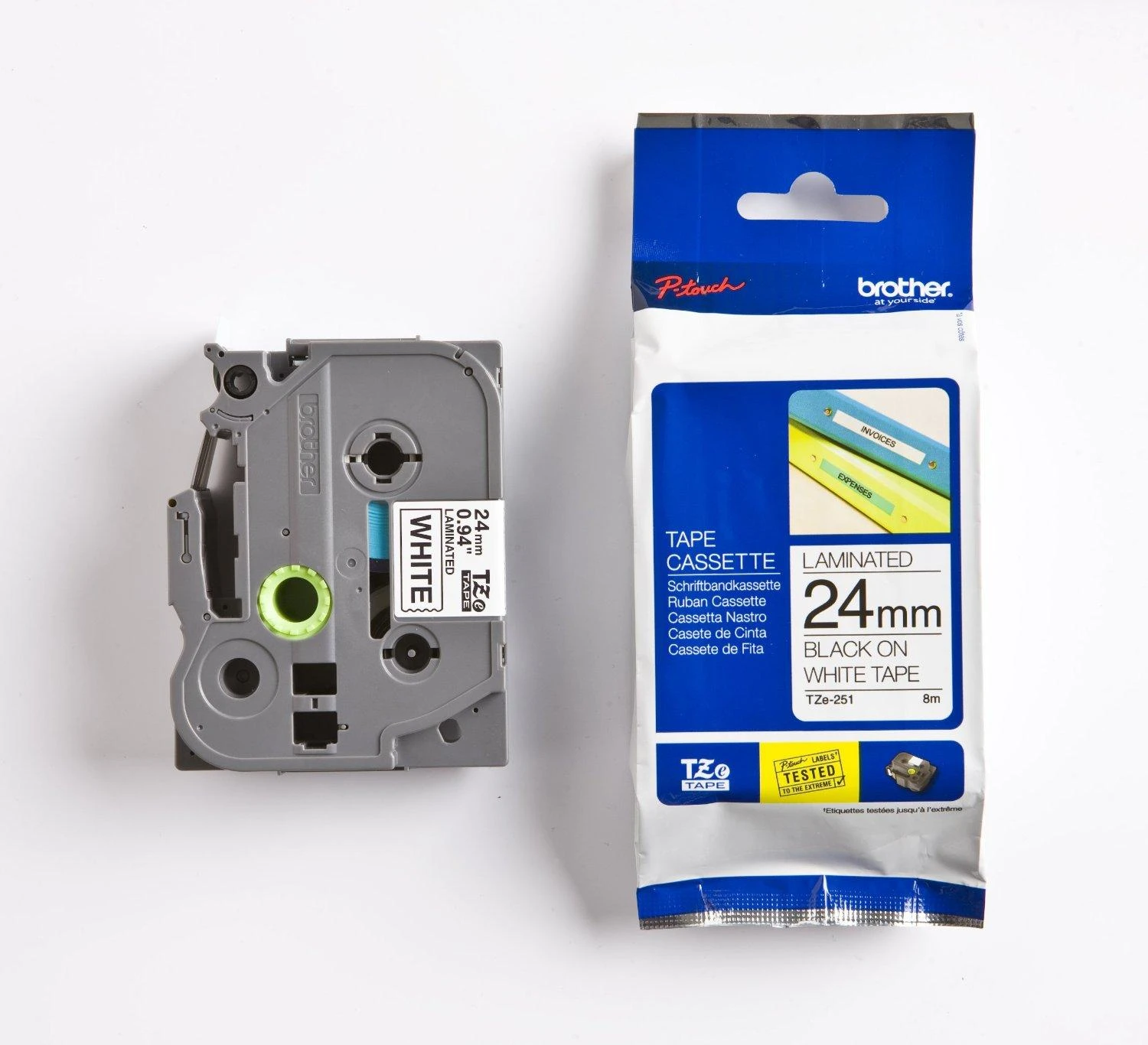 Brother | TZ-251 Laminated Tape | Juodas on Baltas | TZe | 8 m | 2.4 cm