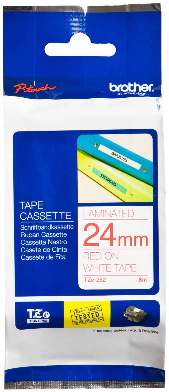 Brother | TZe-252 Laminated Tape | Raudona on Baltas | TZe | 8 m | 2.4 cm