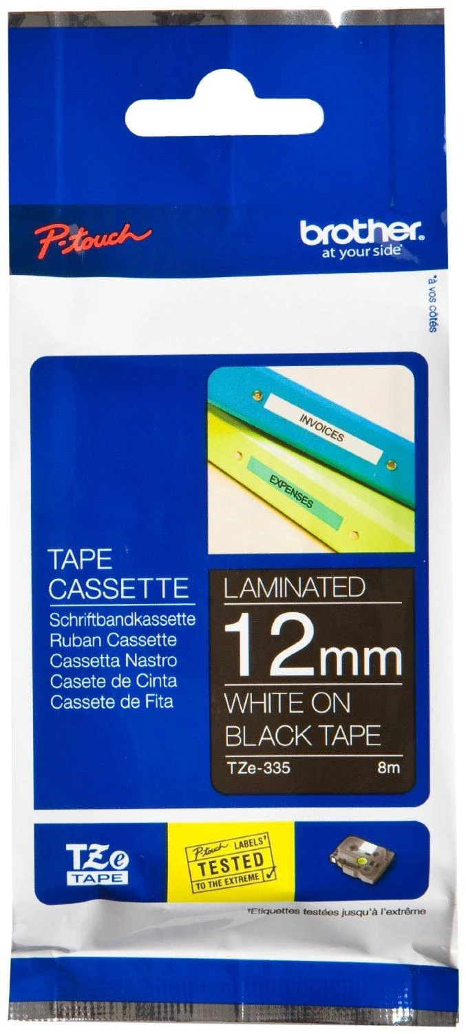 Brother | TZe-335 Laminated Tape | Baltas on Juodas | TZe | 8 m | 1.2 cm