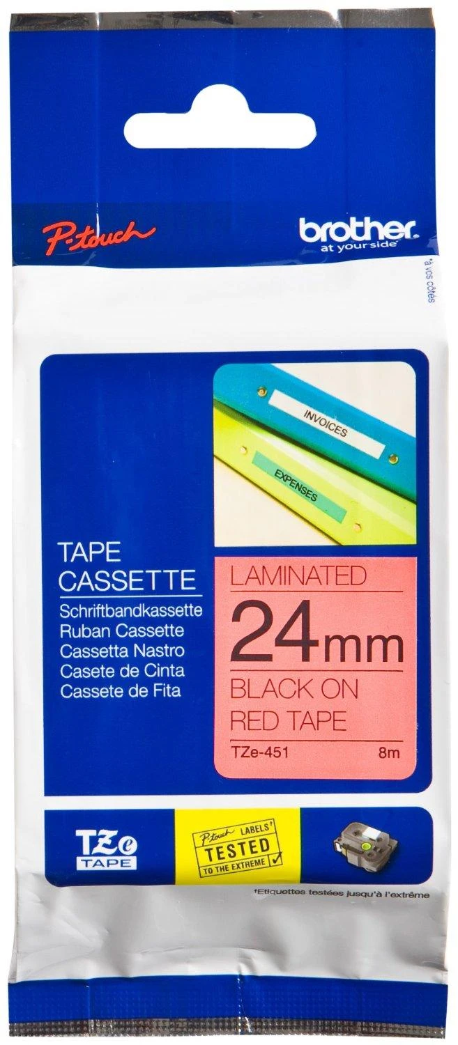 Brother | TZe-451 Laminated Tape | Juodas On Raudona | TZe | 8 m | 2.4 cm