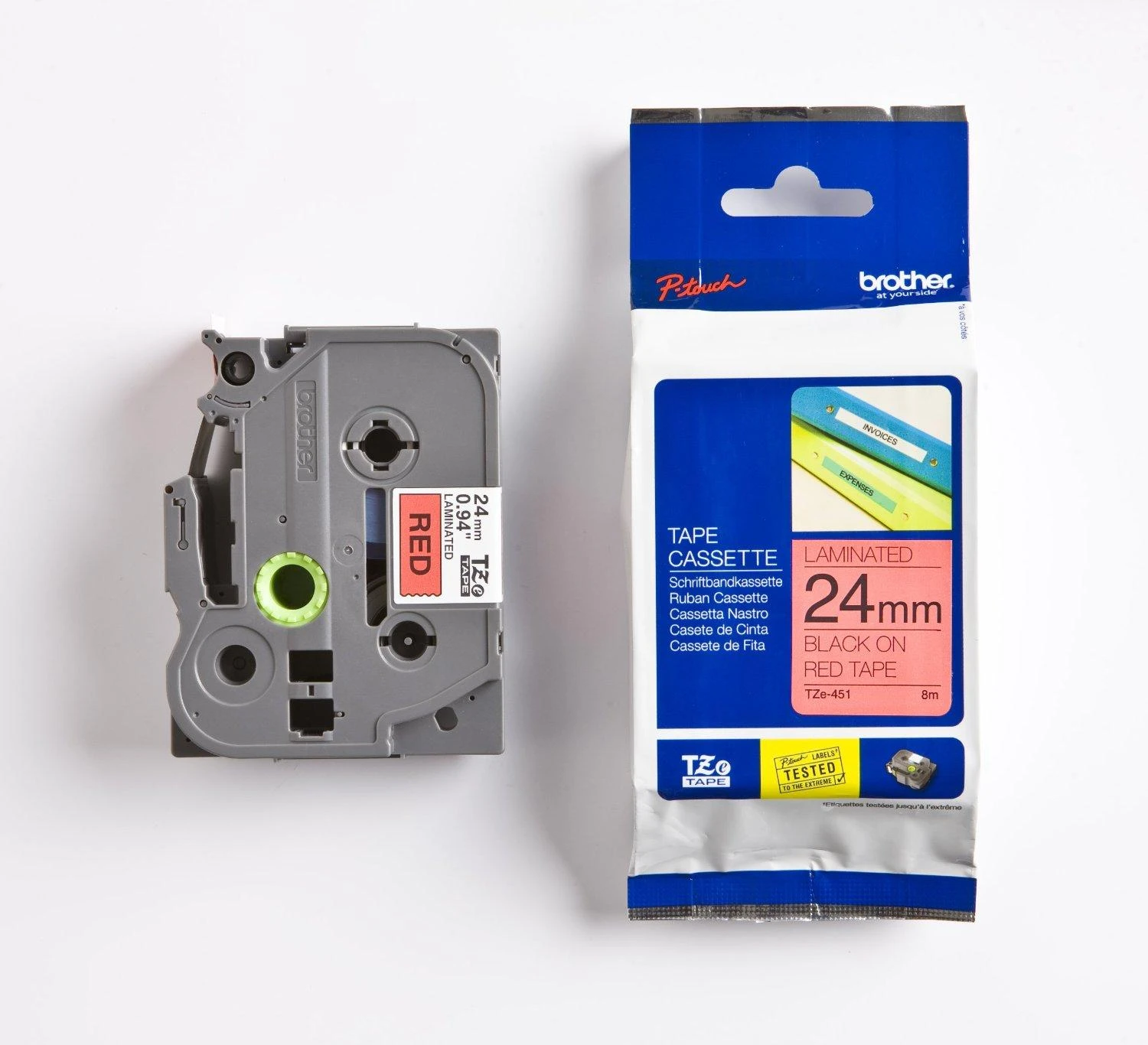 Brother | TZe-451 Laminated Tape | Juodas On Raudona | TZe | 8 m | 2.4 cm