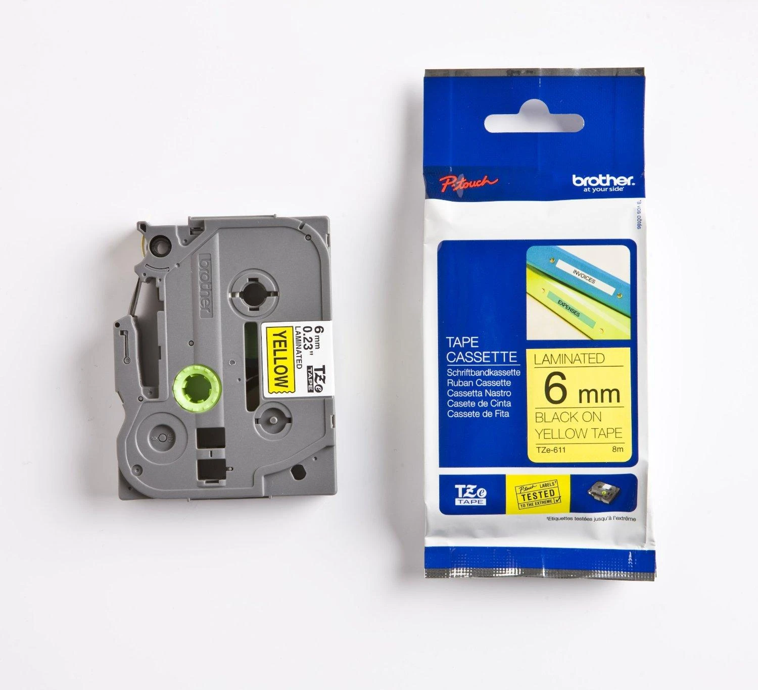 Brother | TZe-611 Laminated Tape | Juodas on Geltona | TZe | 8 m | 6 cm