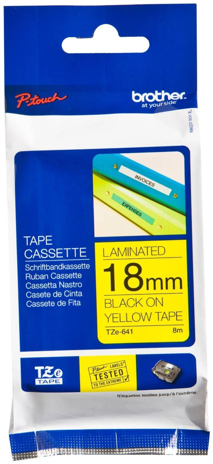 Brother | TZe-641 Laminated Tape | Juodas On Geltona | TZe | 8 m | 1.8 cm