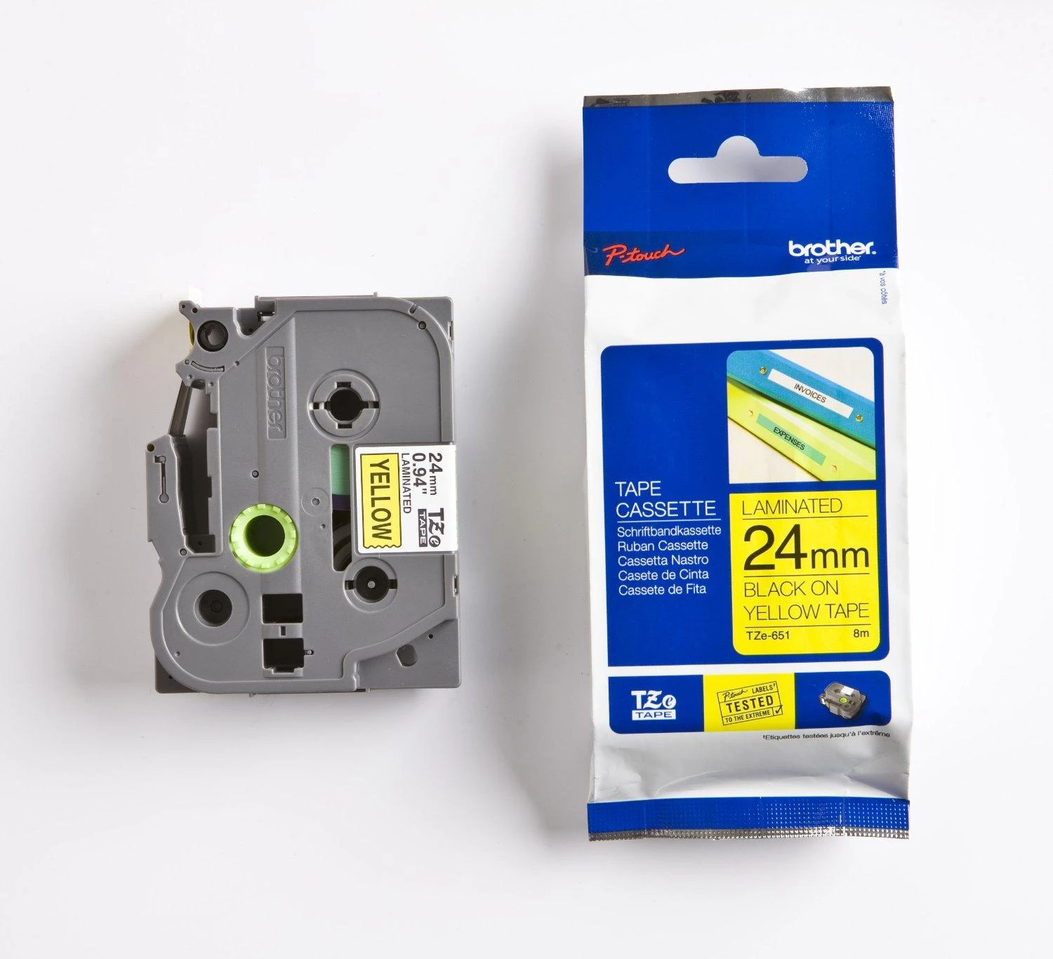Brother | TZe-651 Laminated Tape | Juodas On Geltona | TZe | 8 m | 2.4 cm
