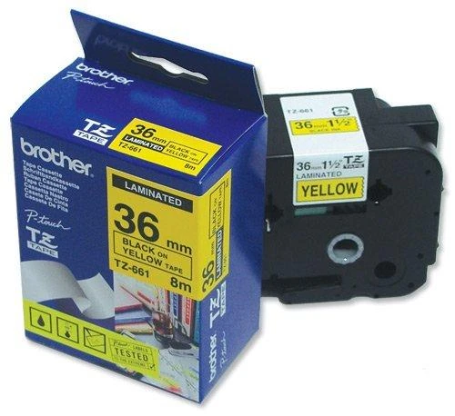 Brother | TZe-661 Laminated Tape | Juodas on Geltona | TZe | 8 m | 3.6 cm