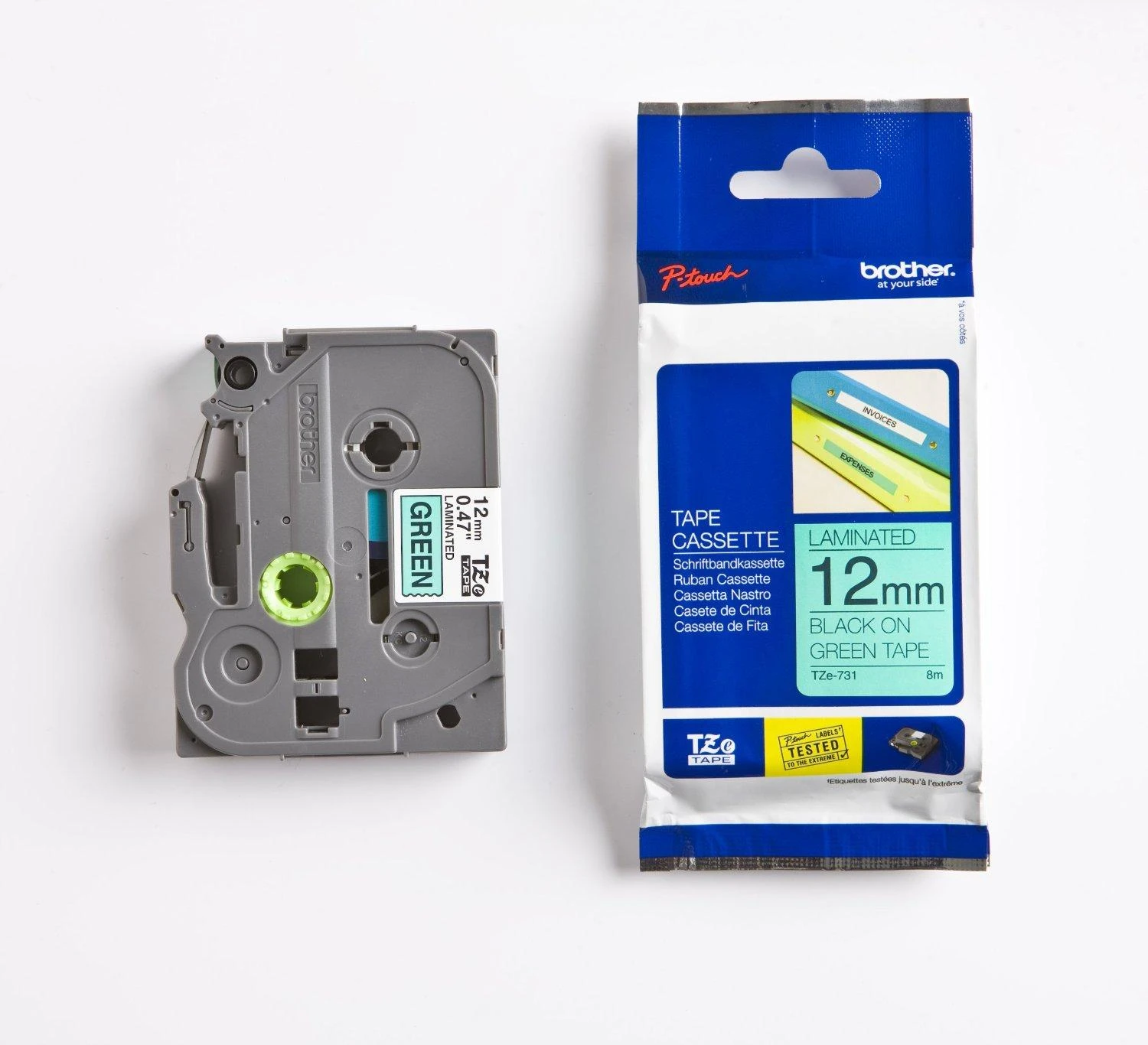 Brother | TZe-731 Laminated Tape | Juodas on Žalias | TZe | 8 m | 1.2 cm