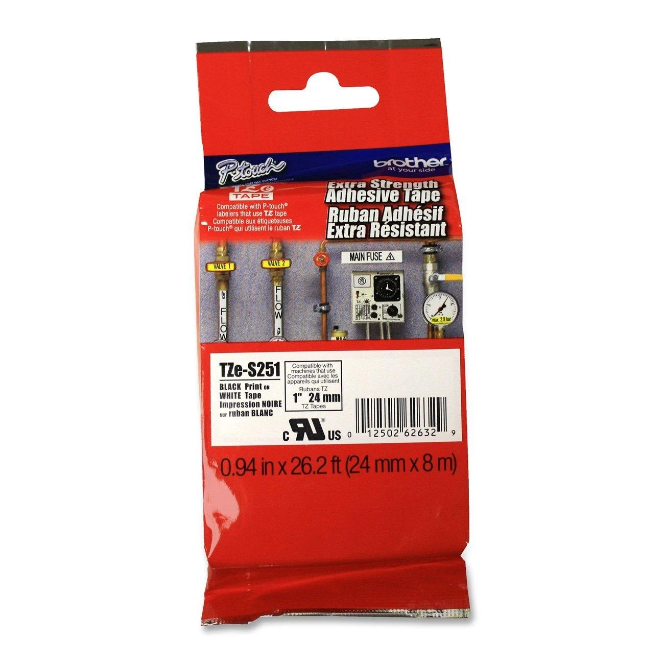 Brother | TZe-S251 Strong Adhesive Laminated Tape | Juodas on Baltas | TZe | 8 m | 2.4 cm