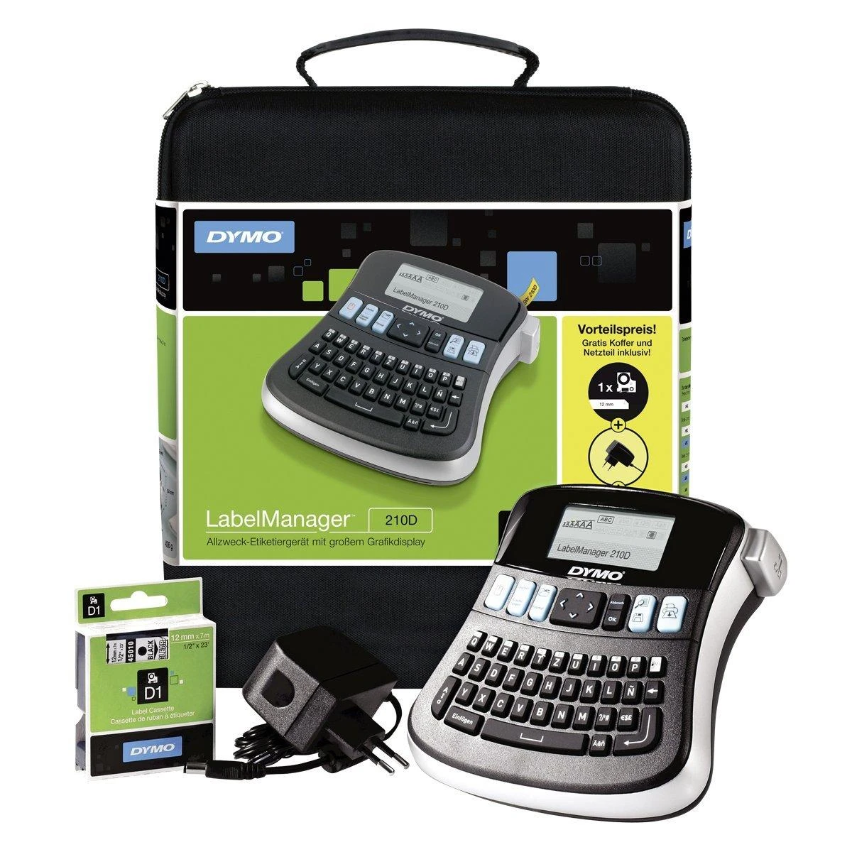 DYMO LabelManager 210D™ QWZ Kitcase etikečių spausdintuvas Perkėlimas terminiu būdu 180 x 180 DPI 12 mm/sec QWERTZ